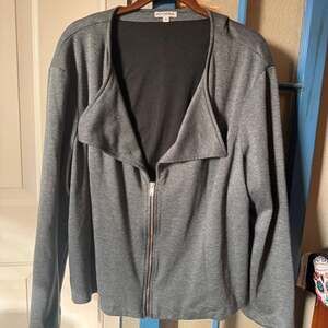 Caslon Heather Gray Asymmetrical Drape Collar Terry Jacket